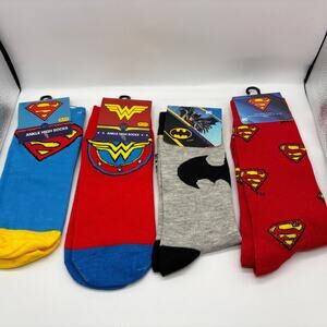 Lot of 4 DC Comics Superhero Socks Superman Wonder Woman Batman Crew Ankle NEW